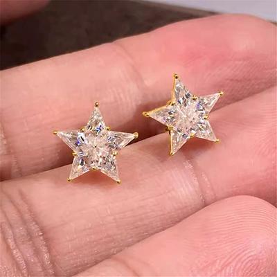 Luxury Female Small White Zircon Stone Star Stud Earrings Vintage Gold Color Wedding Party Gift For Women