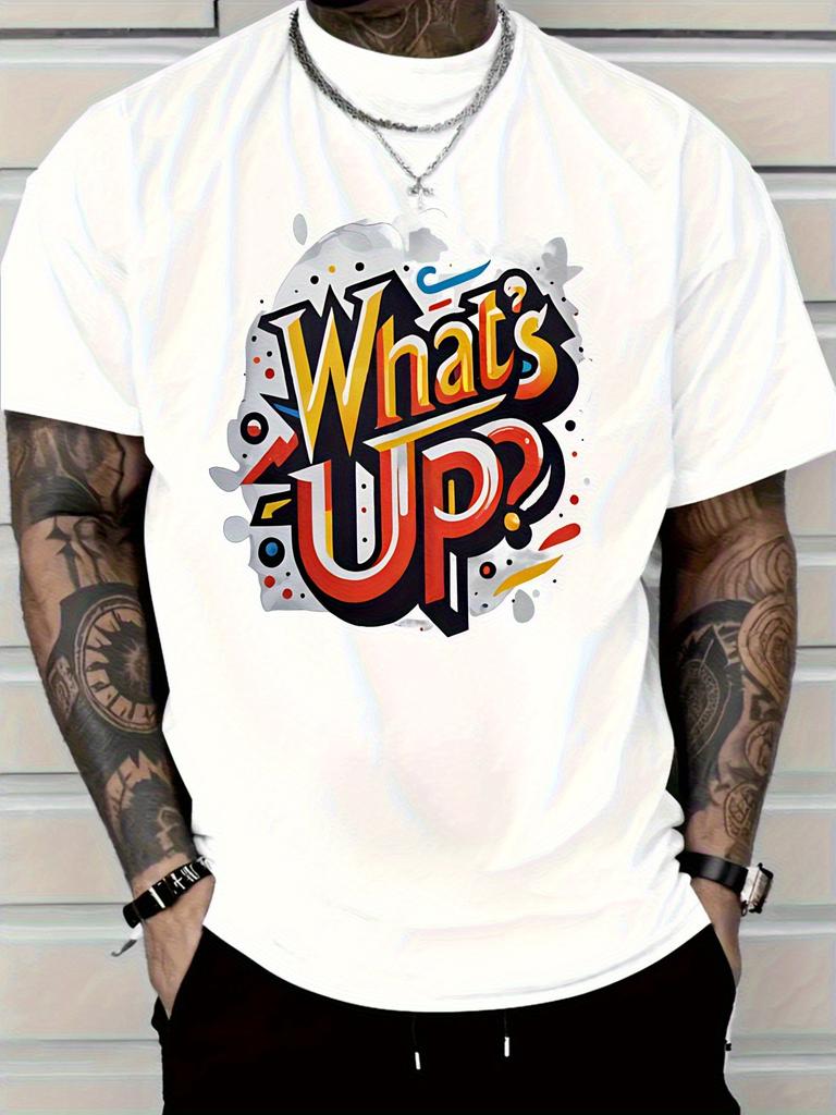 Whats Up Graphic Print TShirt 100 Cotton ONeck Short Sleeve Summer Casual Mens Tshirt Streetwear