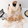 Four Season Silk Wool Scarf Women Hijab Pashmina Shawls Wrap Bandana Blanket Floral Pashmina Embroidery Scarves Foulard Femme