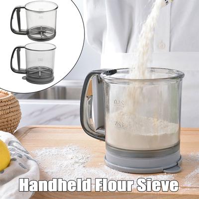 Tamiz de Harina de Manivela Semiautomático de Una Mano con Manivela Tamiz de Plástico para Azúcar en Polvo Vaso Práctico Herramienta para Hornear para el Hogar