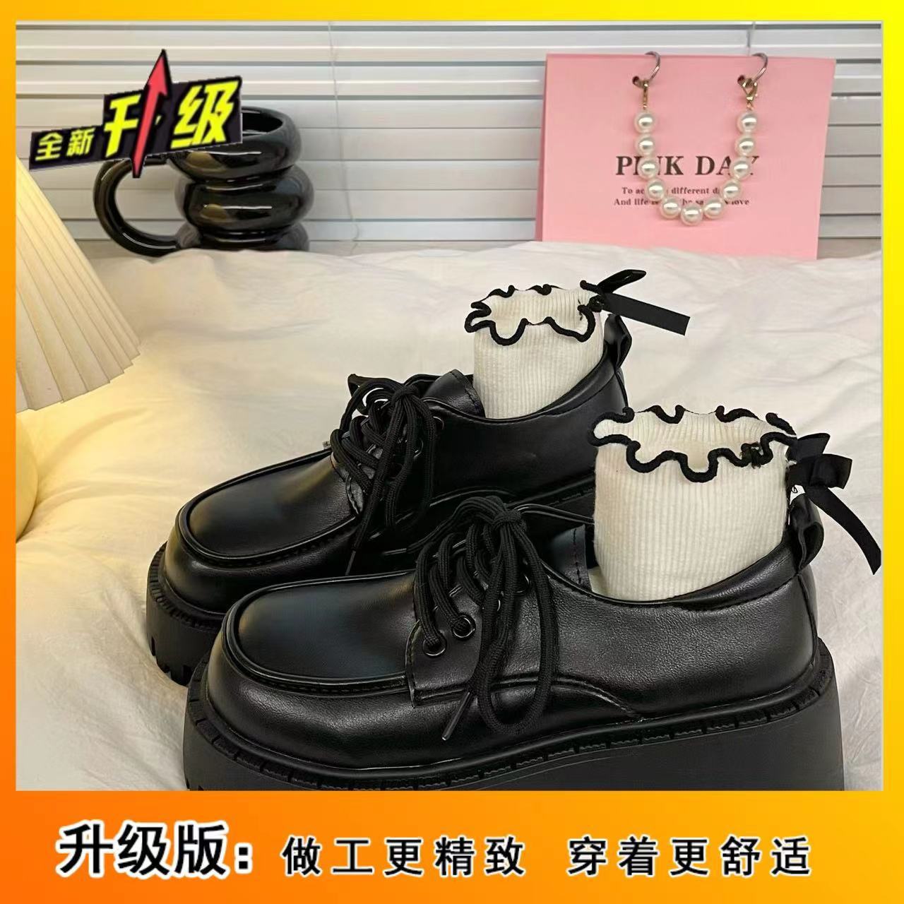 

Туфли женские кожаные на шнуровке в стиле ретро, весна 2024, новые универсальные, повседневные, в британском стиле, на толстом каблуке, с толстой подошвой, увеличивающие высоту голени, одинарные туфли 40