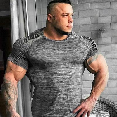 Mens Run Jogging Sports T-shirt Men Gym Fitness Bodybuilding Short Sleeve T Shirt Training Tee