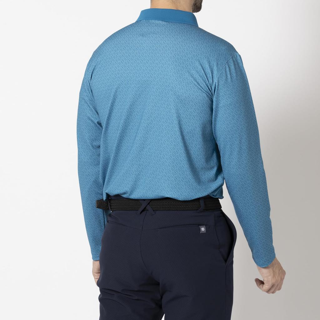 FootJoy Men's FJ Outline Print Long Sleeve Mesh Polo Shirt, Fjord Blue, Size L (FJ-F24-S04, 32182-L)