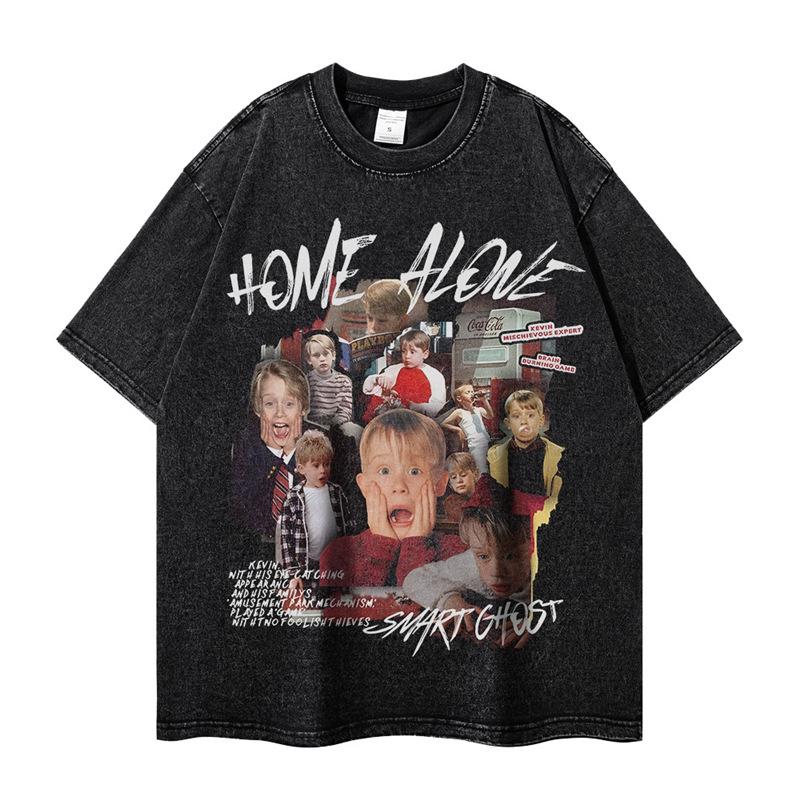 Retro American Movie Poster Unisex Washed T-Shirt - Short Sleeve, Crew Neck, Loose Fit