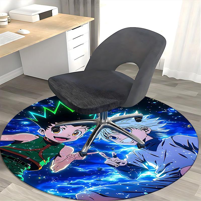 1pc Hunter x Hunter Anime Cartoon Design Round Carpet Office Chair Mat, NonSlip Rug for Home Decor, Living Room, Bedroom