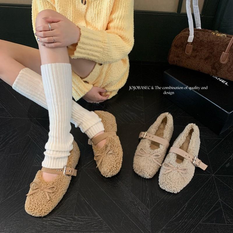 Beautiful! Mao Mao Shoes Women's 2025 New Bow Flat Bottom Thickened Mary Jane Fleece Warm Lamb Mao Shoes