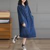 Women Casual Long Dress Turn-down Collar Solid Color Loose Female Denim Dresses