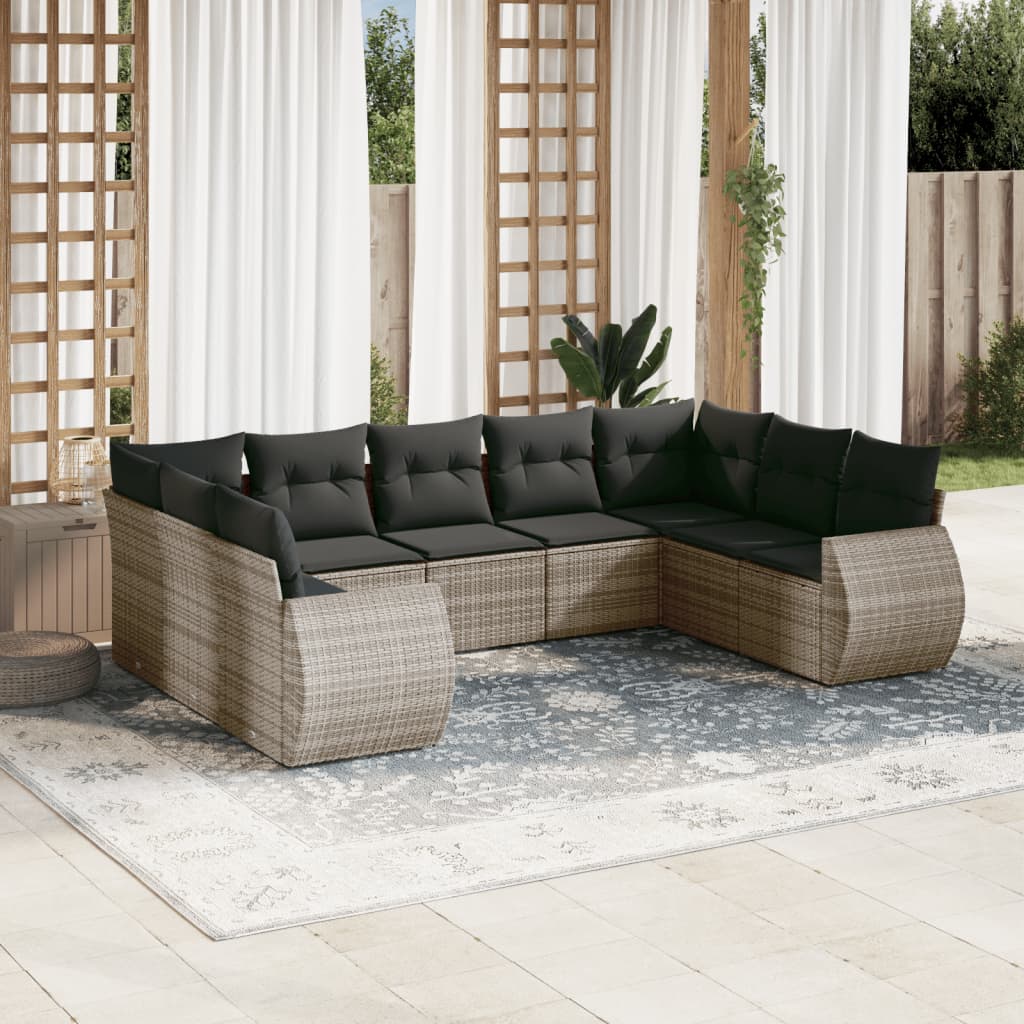 Vidaxl 9-Cz. Set di Mobili da Giardino con Cuscini, Grigio, Polyrattan