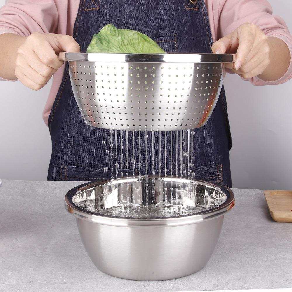 Round Stainless Steel Drain Basket Multiple Drainage Holes Drain Basin Rice Washing Basket  Fruits