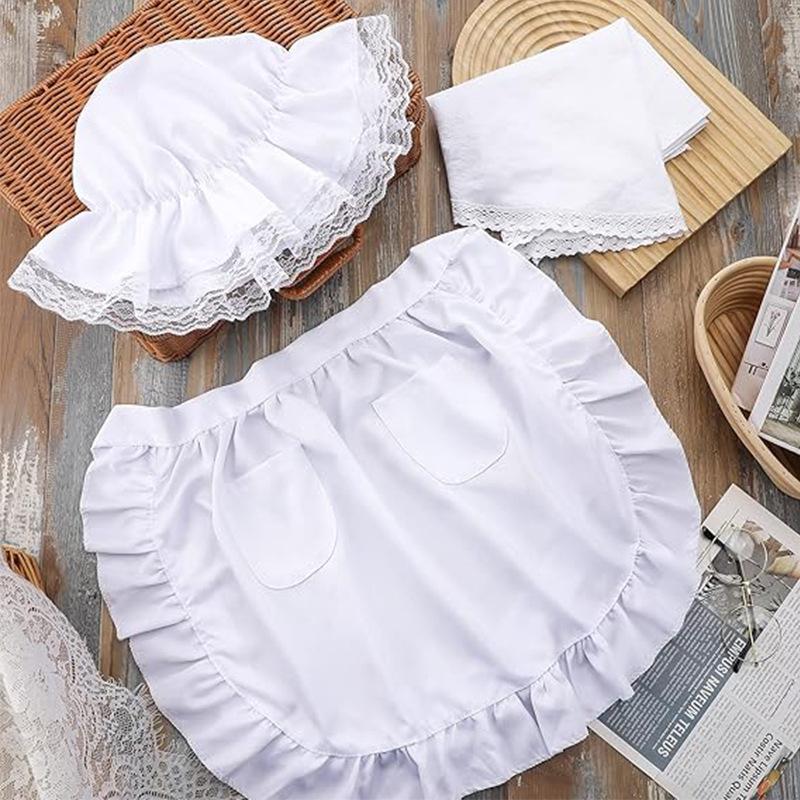 Japanese Cute Apron Pilgrim Maid Performance Costume, Hat + Shawl + Apron