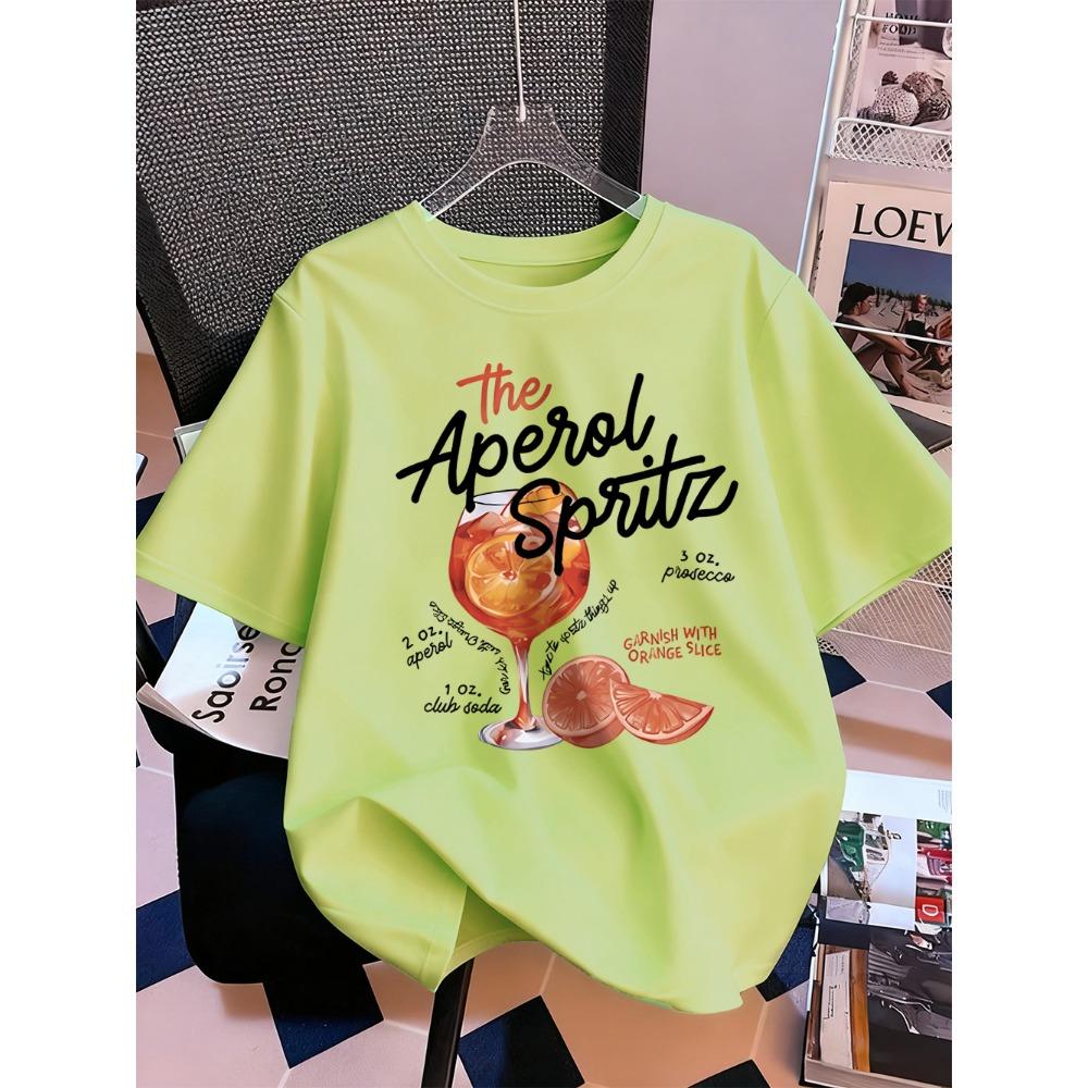 Aperol Spritz Lemon Drink Prints T-Shirt Womens Summer Short Sleeve Tops Comfortable Loose O-Neck T Shirt Sporty Clothes