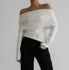 Spring Autumn Women's Sexy Off-shoulder Knitted Sweater Slim Stretch Long-sleeved Pullover Knitted Sweater