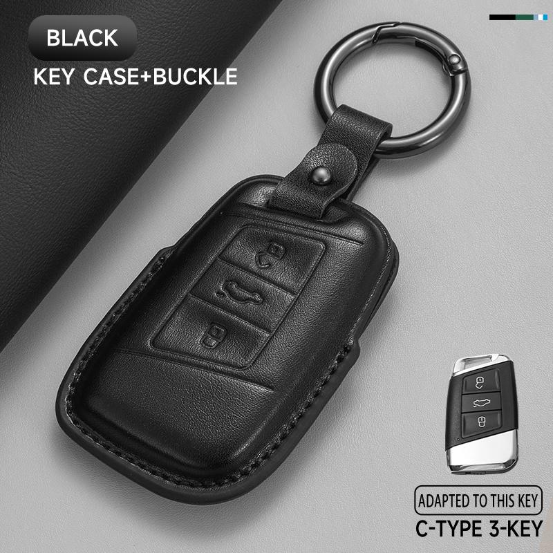 KTDJ9 Leather Car Key Cover Case Protection Shell Keychain For Skoda Octavia A5 kodiaq Fabia Scala Karoq Superb Kamiq Rapid Yeti