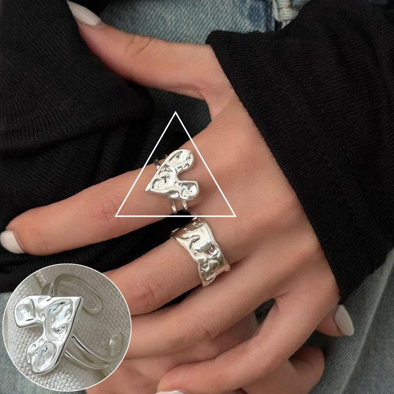 Women's Wide Band Geometric Frosted Matte Open Ring, S925 Silver Plated Creative Index Finger Design
