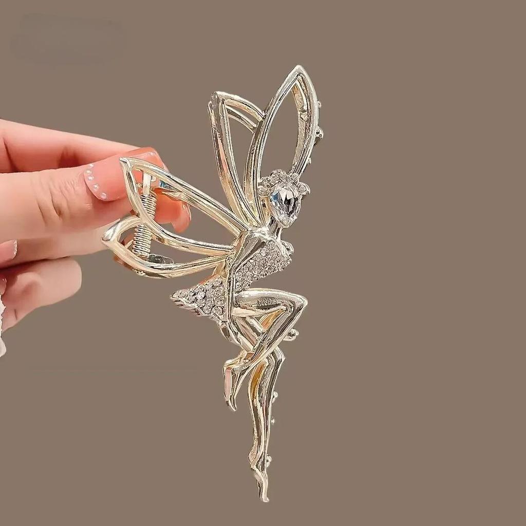 Metal Hair Claw Clip for Shiny Rhinestone Crystal Little Angel Headwear Hairpin Girl Ponytail Claws Clips Elf Hairs Accessories