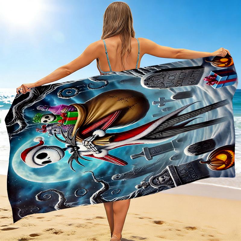 1Pc Nightmare Before Christmas Beach Towel, Quick Dry, Multi-Use for Beach Pool Gym Yoga Home Travel, Christmas, Halloween, Xmas Gift S453