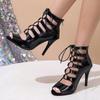 Fashion New Sexy Women Black High Heels Peep Toe Boots Lady Shoes Latin Dancing Outdoor Sexy Stilettos Booties Hollow Out