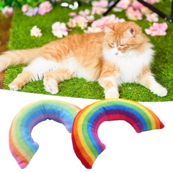 Yousheng Cat Pillow Built-in Catnip PP Cotton Full Filled Colorful Rainbow Design Teeth Cleaning Bite Resistant Ultra Soft Plush Cat Calming Toy
