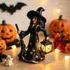 Witch Resin Statue 2Pcs Halloween Night Lamp, Holding Lantern Figurine with Party Supplies LED, Glowing for Tabletop Decor Vintage Ornament