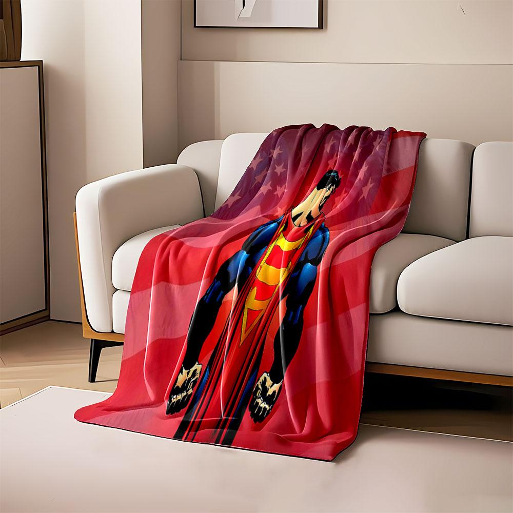

Superhero figure and cape with U.S. flag featuring stars and stripes. for all seasons blanket lunch break throw gift 80cm x 120cm