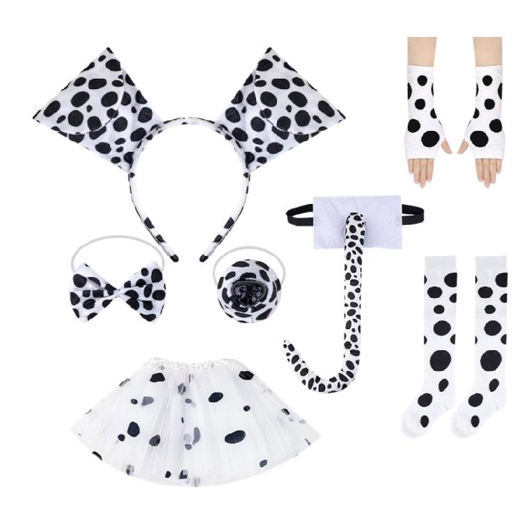 3/4/7Pcs Dalmatian Puppy Costume Set Animal Fancy Dress Costume Kit Accessories for Christmas Halloween Cosplay Party