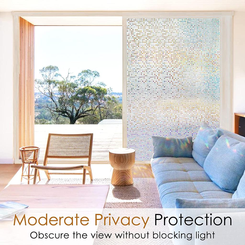 45x300cm Window Privacy Film Stained Glass Window Film Mosaic Static Cling Decorative Window Vinyl, Removable Rainbow Window Tint