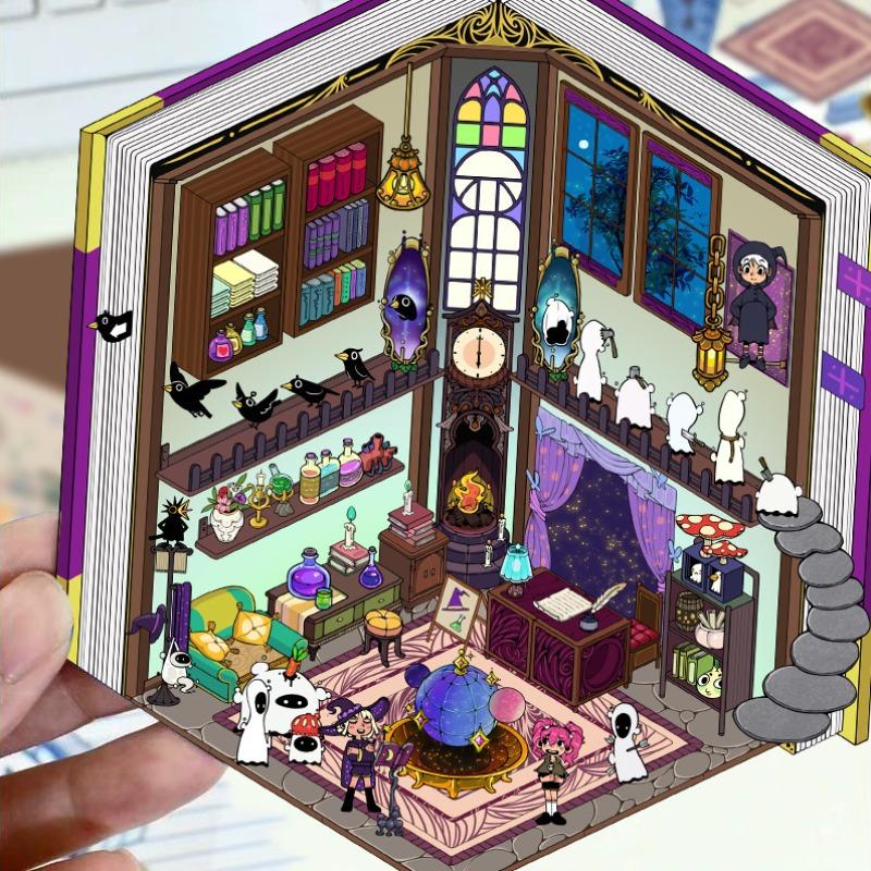 Cartoon Landscape Stickers - Multiple Miniature World Houses, Stress-relieving Scenes, Hand-written Notebook Stickers