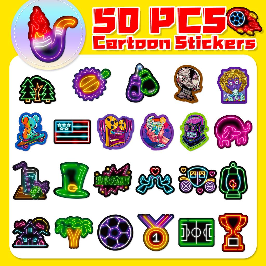 50 Autocolante Neon Creative Diy Graffiti Impermeabile Personalitate Decorative Bagaje Colorate Autocolante Desen Animat