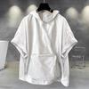 Pánské letní tričko s kapucí velká nášivka kapsa na zip zapínání oversized čistá barva pytlovité krátké rukávy střední délka streetwear hip hop sportovní mikina