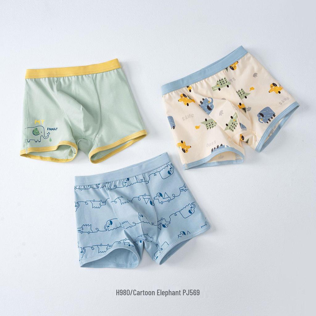 Antibacterial Cotton Boxer Briefs for Boys: 3-Pack, Class A, Middle & Large Children