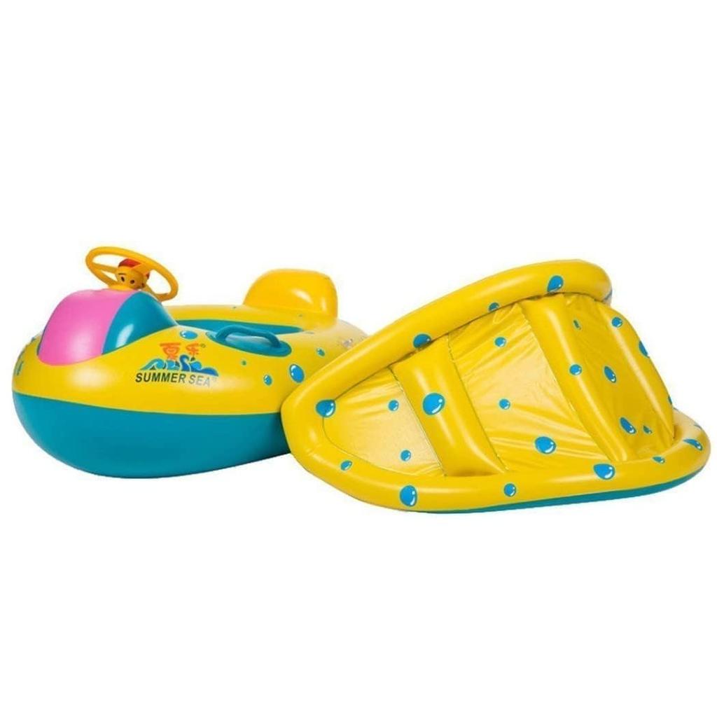 HappyHome Baby Float with Foot Pocket, Handle, Sun Protection, and Cover for Water Play and Pool Play