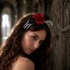 Faixa de Cabeça Fantasia Assustadora Faixa de Cabeça de Halloween, Faixa de Cabelo Mão de Esqueleto Gótica Rosa Vermelha, Aro de Flor Creepy Dia dos Mortos Adorno de Cabeça para Festa