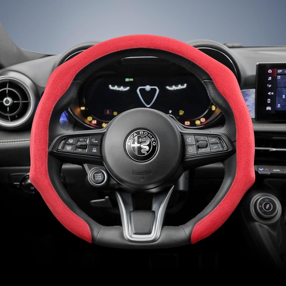 IMKC9 Suitable for Alfa Romeo Premium Suede Snap-On Steering Wheel Cover, Non-Slip and Durable Giulia 952 Stelvio 949 147 Mito Giulietta Tonale 965
