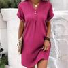 Women's new hot-selling V-neck solid color pullover casual button dress