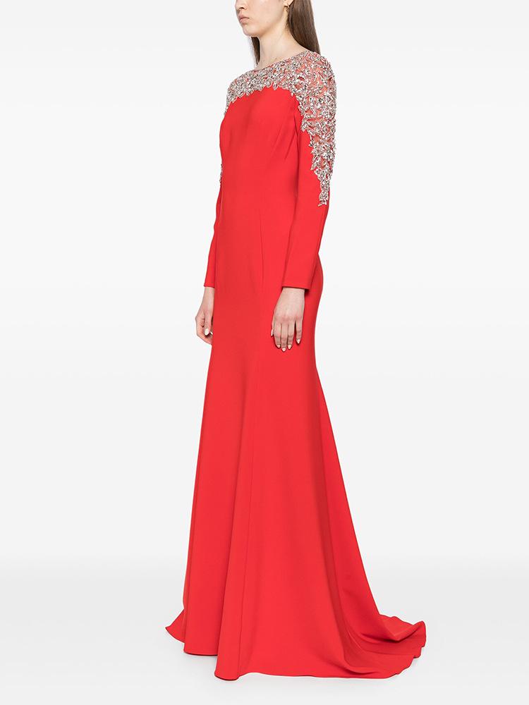 Elegant Grand Banquet Gown 2026: Mesh Splicing, Heavy Beading, Rhinestone Inlaid Long Dress