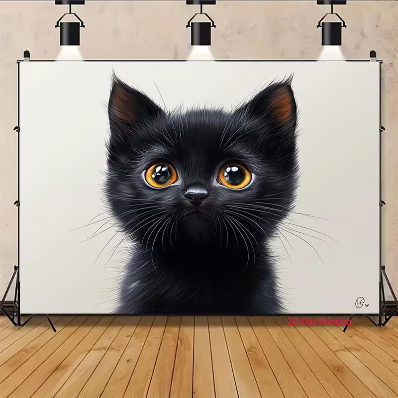 2D Cute Black Kitten Backdrop Pet Lovers Photography Decoration