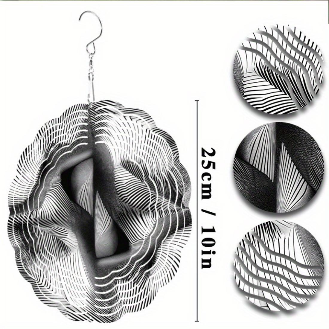 

Черно-белый металлический ветряк – вращающийся подвесной декоративный кулон с абстрактным полосатым узором, идеально подходит для украшения сада, окна и двора 01A