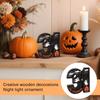 Wooden Halloween Decorative Night Light Sign with 3D Carved Pumpkin Ghost and Haunted House Design for Seasonal Indoor Display