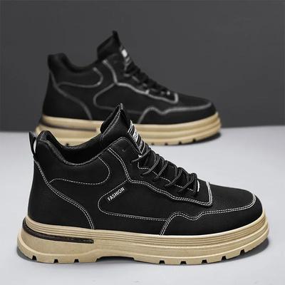 Fashion New Men's High-Top Ankle Boots Casual Shoes Leather Wear-Resistant Safety Protection Fashion Versatile Outdoor Work Short Boots