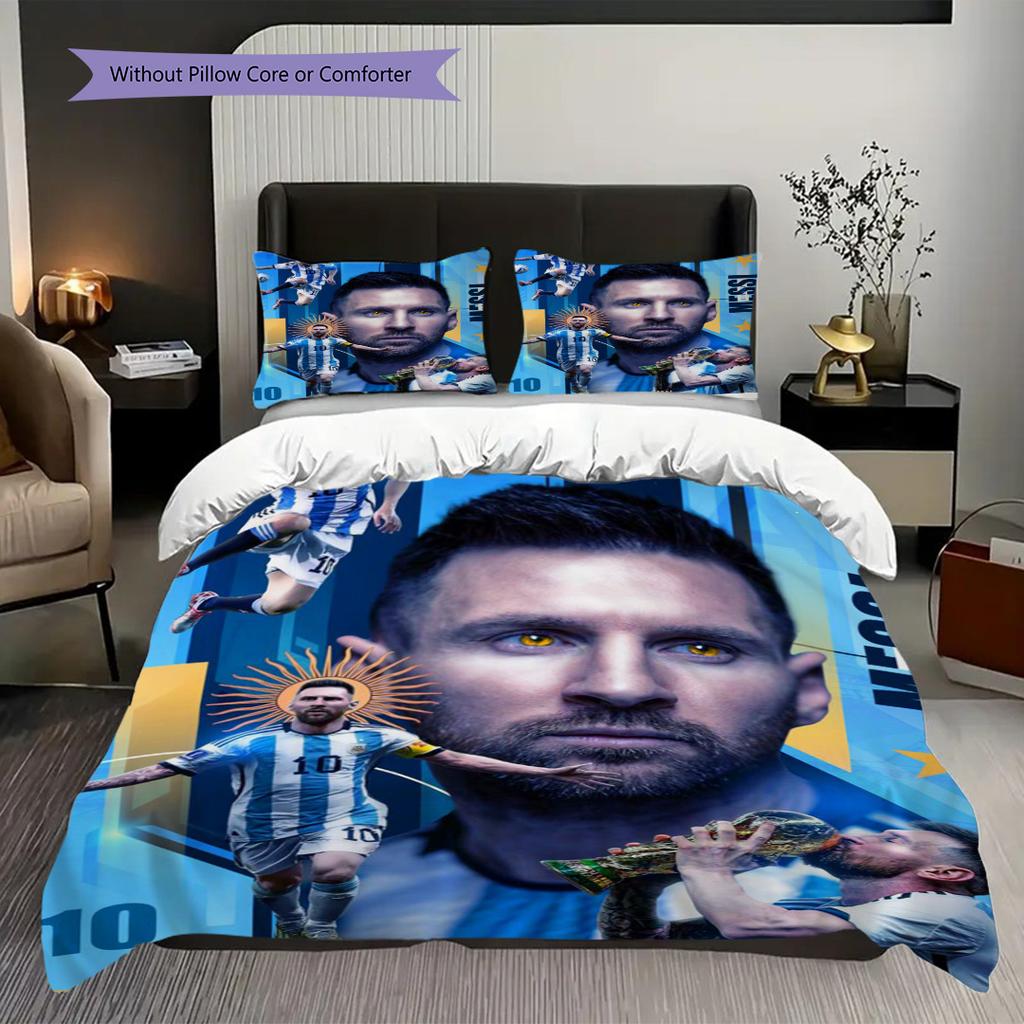 Biancheria da letto Leggenda del Calcio Lionel Messi (1 * copripiumino + 2 * federa, senza nucleo) Set Lenzuola Copripiumino e Federa 2D Piatto