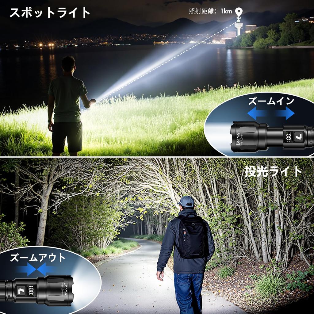 Letmy Leistungsstarke LED-Taschenlampe Neu 6000 P50 mit 2000mAh 18650 Digitalbatterie Aluminium Militärisch Handlich IP65 Perfekt für Outdoor-Aktivitäten wie