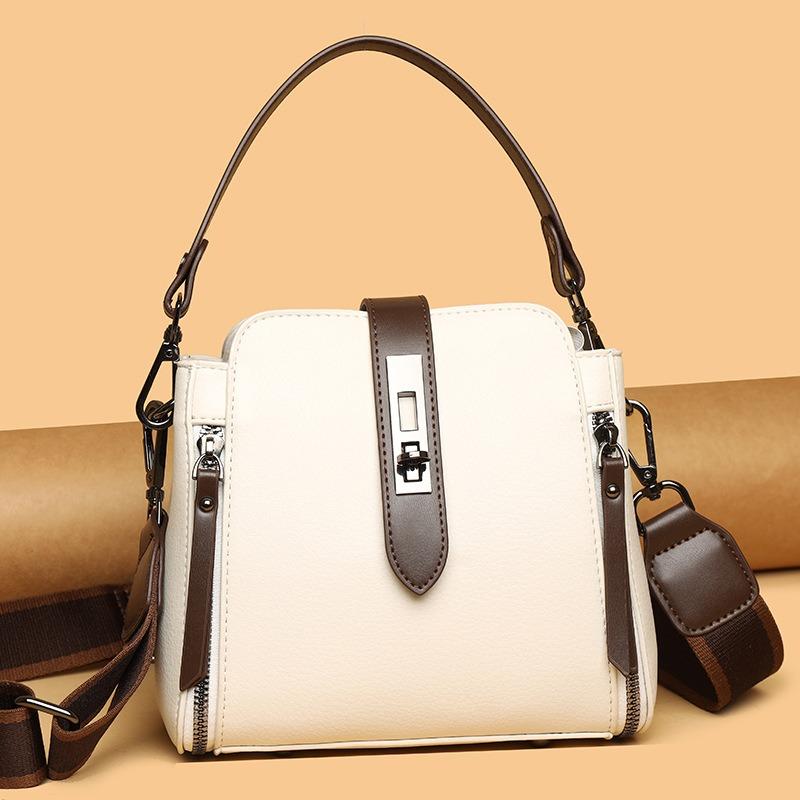 Shoulder Bag Women's Summer New Trendy Fashion Versatile Soft Leather Bucket Bag Multi-layer Large-capacity Portable Messenger Bag