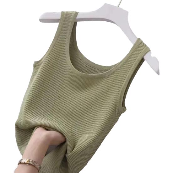 Women Vest Round Neck Sleeveless Slim Fit Tank Tops Solid Color Ribbed Lightweight Sports Gym Vest Daily Wear