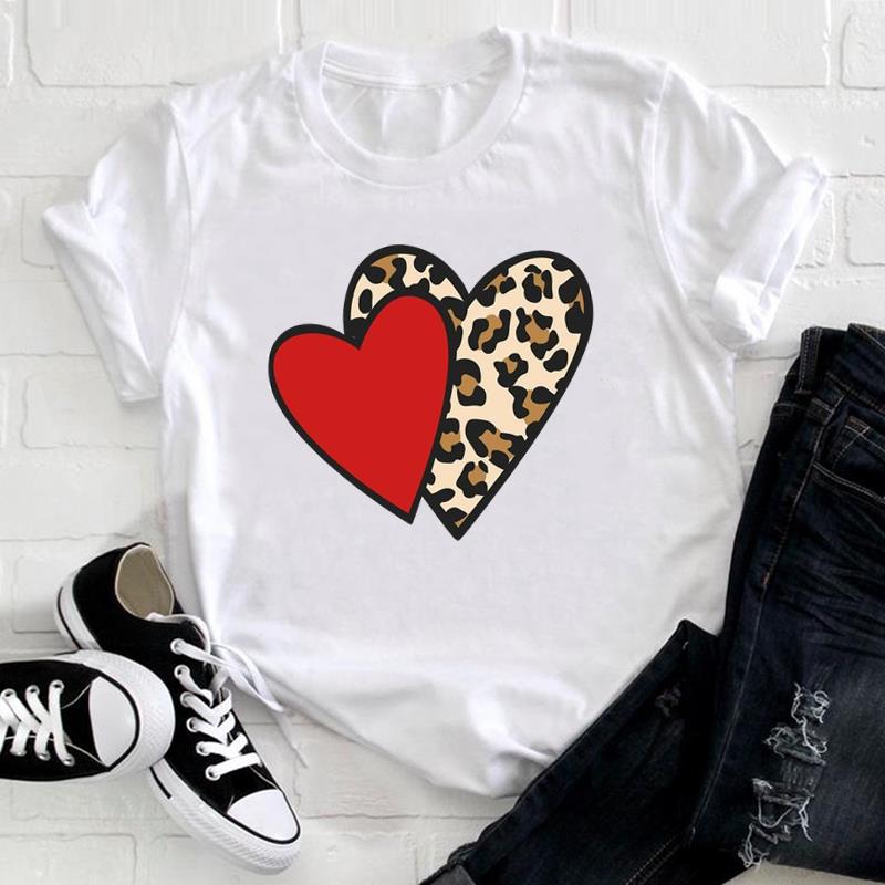 (European Size) Love Heart Tee Top Fashion T Shirt Watercolor Trend Cute Women Print Lady Female  Clothing Casual Short Sleeve Graphic T-shirt