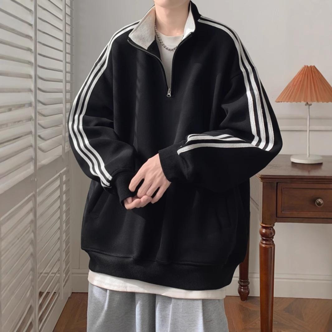 

Three-bar Polo Shirt Sweater Men s Autumn and Winter Half-zipper Coat Teenagers Coat Winter XXXL