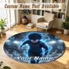 Round Rug Custom NameBlue Lock Pattern Non Slip Carpet Home Floor Decor