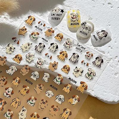Lovely Dog Cat Animal Bunny Soft Embossed Relief Self Adhesive Nail Art Stickers Cute Pretty Puppy And Kitty Manicure Decals