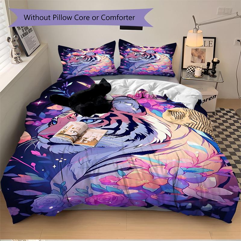 3pcs Tiger Crown Duvet Cover Set, Cover For Bedroom Guest Room (1 Duvet Cover + 2 Pillowcase, Without Quilt),  Yy250922183