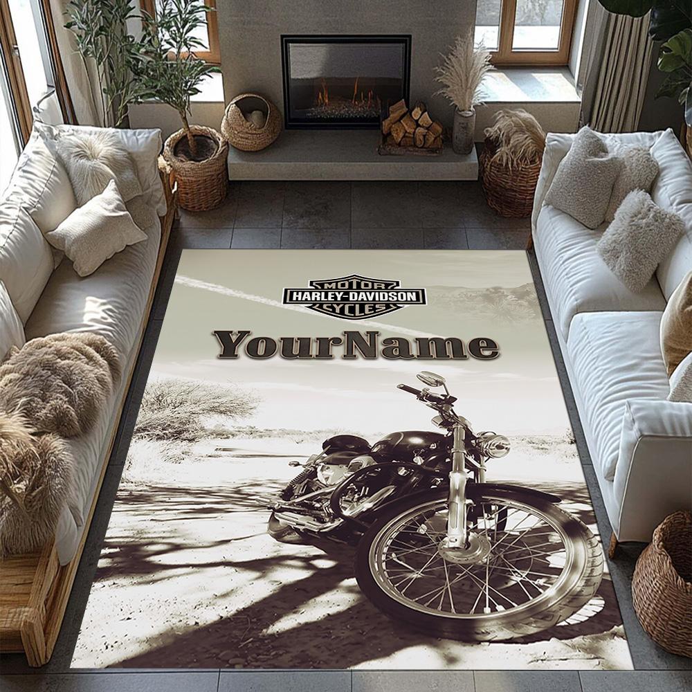 Harley-davidson Motorcycles Personalized Name Area Rug Suitable for Outdoor Game Room Foyer Dining Room Antislip Carpet Anime Office Decor