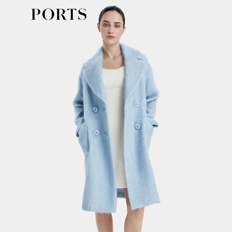 

PORTS Женское двубортное пальто мечтательного голубого цвета из мохеровой смеси 2